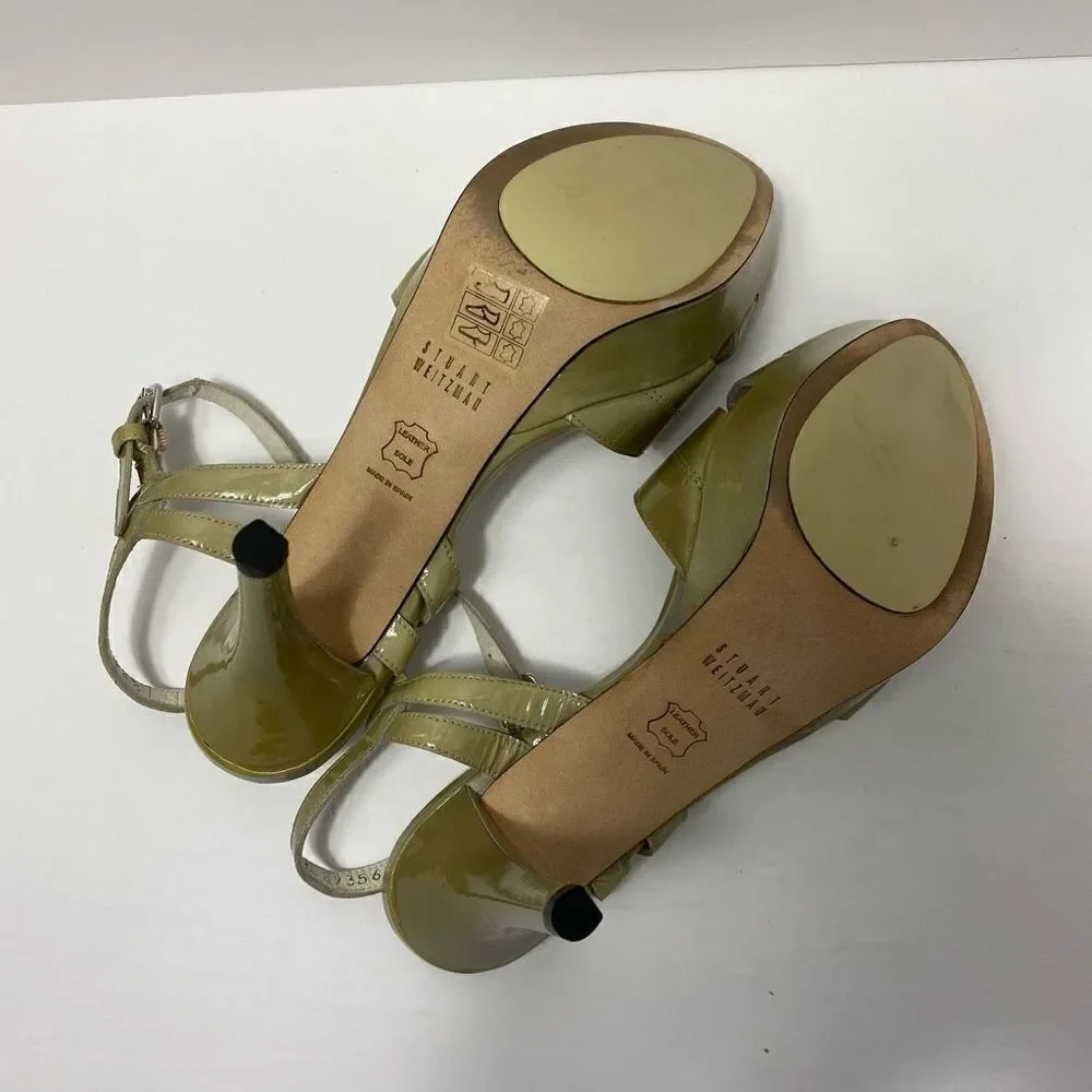 Stuart Weitzman Patent Tan Strappy Heels
